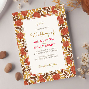 Invitación Flores de peonía naranja polvorienta Brunt Otoño B