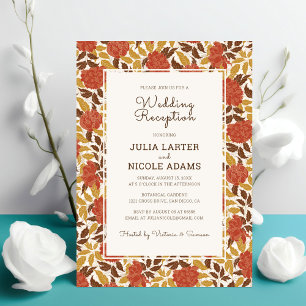 Invitación Flores de peonía naranja polvorientas recepción de