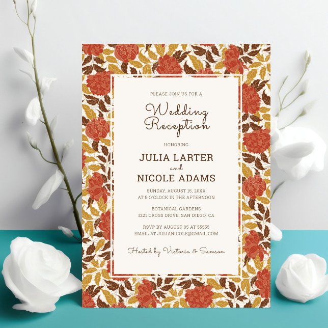 Invitación Flores de peonía naranja polvorientas recepción de (Subido por el creador)