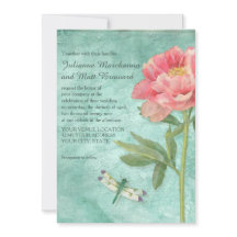 Flores de peonía retro bonito en libélula