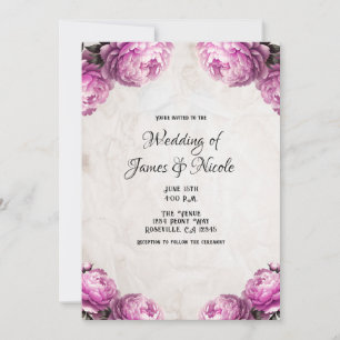 Invitación Flores de Peonía Rosa Brillante Boda Rústica Vinta