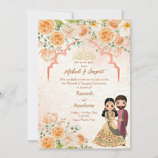 Invitación Flores de pimienta pareja india mehndi sangeet isl (Anverso)