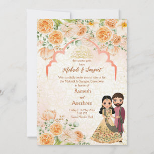Invitación Flores de pimienta pareja india mehndi sangeet isl