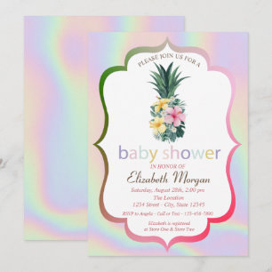 Invitación Flores de Piña Holográficas Baby Shower