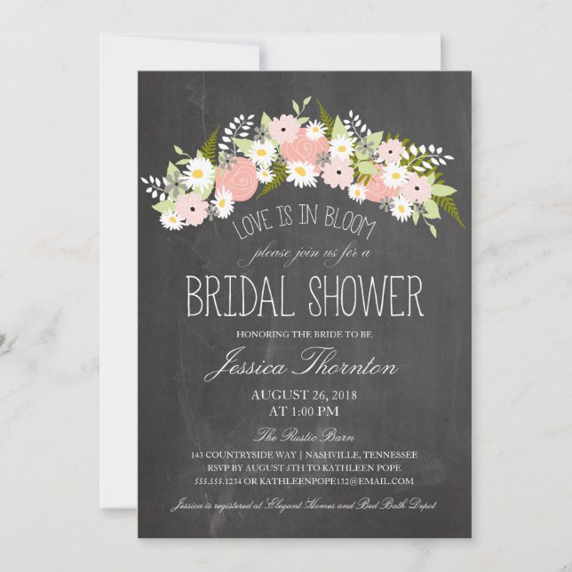 Invitación Flores de pizarra en ducha de novias en flor (Anverso)
