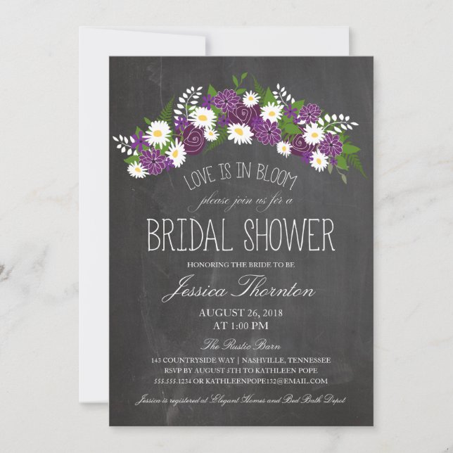 Invitación Flores de pizarra en ducha de novias en flor (Anverso)