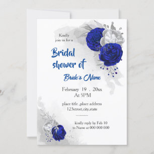 Invitación flores de plata azul real ducha de novia