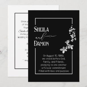 Invitación Flores de plata en renovación de votos de boda neg