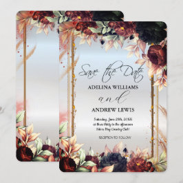 Invitación Flores de plata real Rosa,Marco de oro 