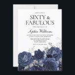 Invitación Flores de plata y marina 60 cumpleaños fabuloso<br><div class="desc">Flores marinas y plateadas 60 cumpleaños Fabulous Invitation Ver la colección de correspondencias en Nicho y Nest Store</div>