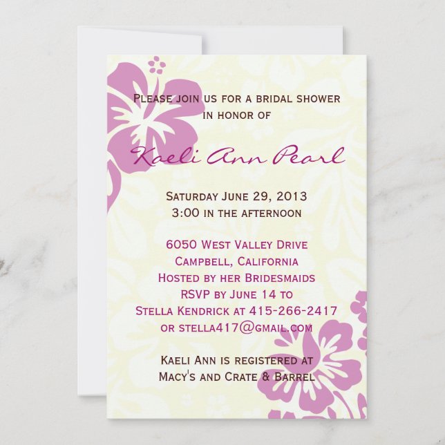 Invitación Flores de playa Ducha de novia - Lilac (Anverso)