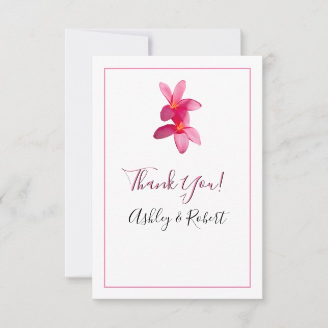 Invitación Flores De Plumeria Rosa, Boda Moderno, Gracias (Anverso)