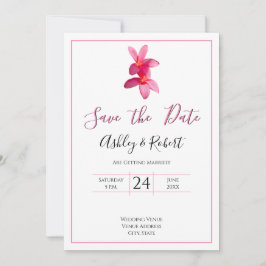 Invitación Flores de Plumeria Rosa, Boda moderno, guardar fec