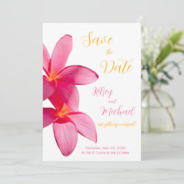 Invitación Flores de Plumeria rosa, Boda tropical, floral