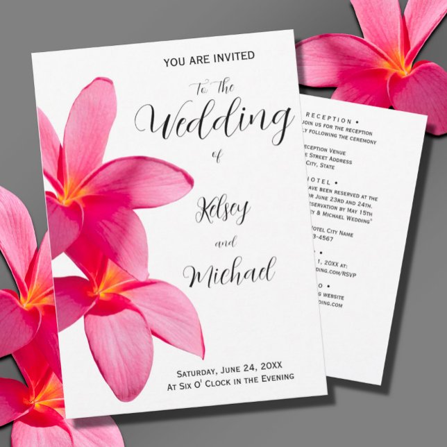 Invitación Flores de Plumeria rosa, Boda tropical, floral (Subido por el creador)