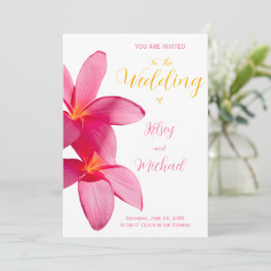 Invitación Flores de Plumeria rosa, Boda tropical, floral