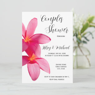 Invitación Flores de Plumeria Rosa, Tropicales, Florales, Par