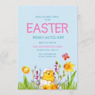 Invitación Flores de pollito bebé lindo Brunch de Pascua Caza
