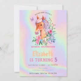 Invitación Flores de pony bonitas Cumpleaños holográfico