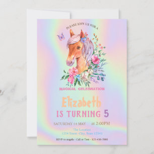Invitación Flores de pony bonitas Cumpleaños holográfico