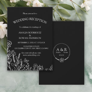 Invitación Flores de pradera Recepción de boda blanca y negra