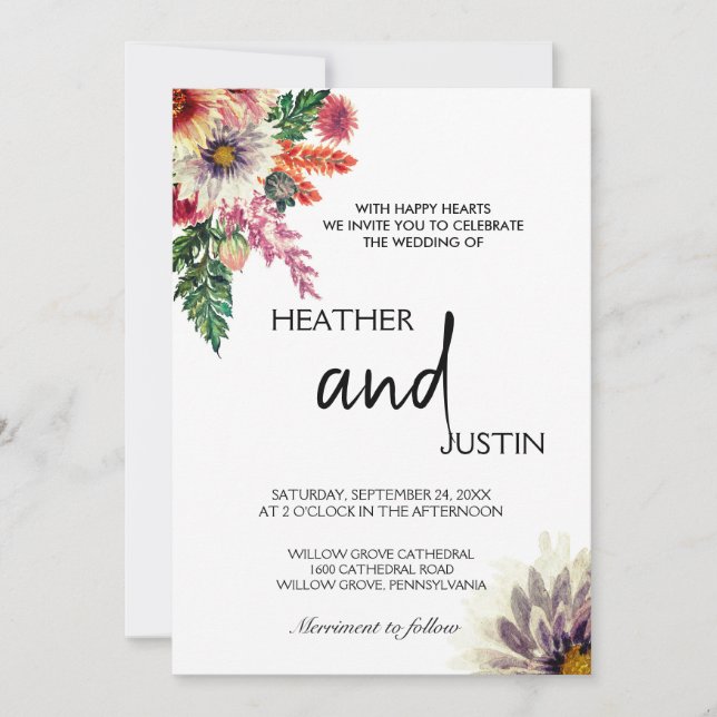 Invitación Flores de pradera sencillas y elegantes (Anverso)