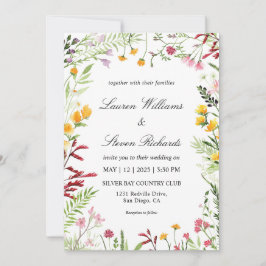 Invitación Flores de prado multicolores blancas personalizada