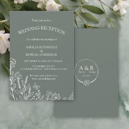 Invitación Flores de prado recepción de boda verde sirocco
