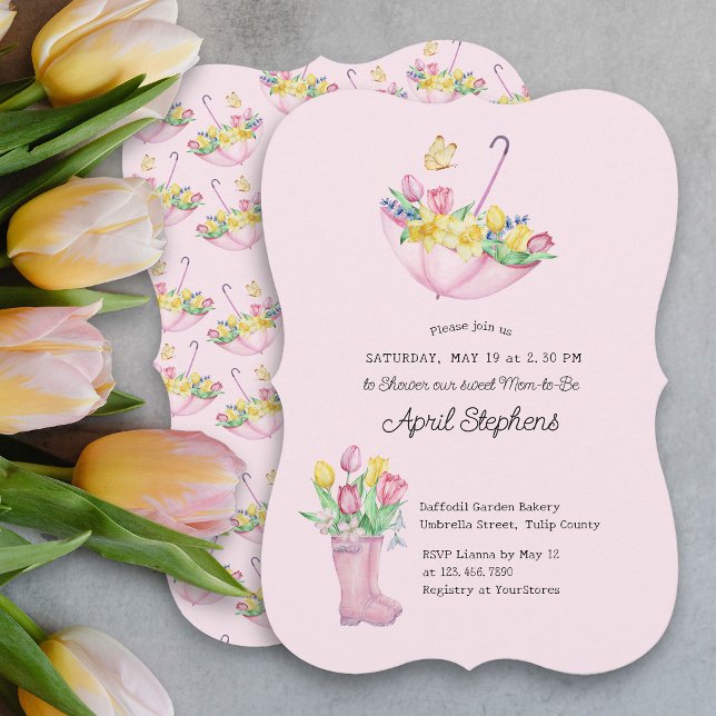 Invitación Flores de primavera bañan Baby Shower rosado de ma (Spring Flowers Pink Baby Shower Invitation)