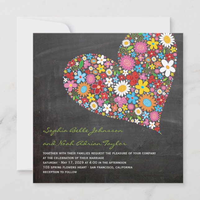 Invitación Flores de primavera Boda capilar caprichoso (Anverso)