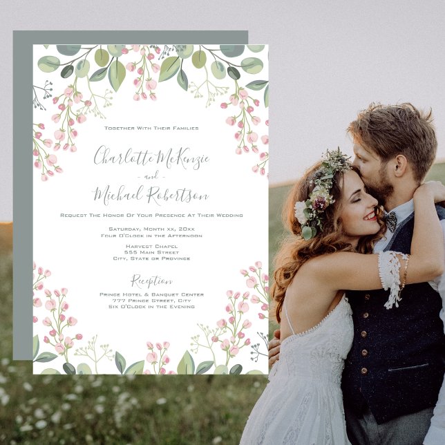 Invitación Flores de primavera Boda verde de menta floral ros (Subido por el creador)