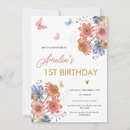 Invitación Flores de Primavera Chica de primer cumpleaños