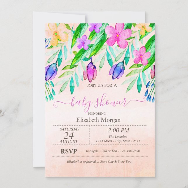 Invitación Flores de primavera coloridas acuarela (Anverso)