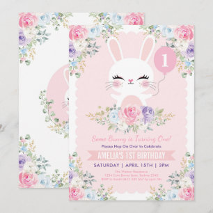 Invitación Flores de primavera de conejo conejo chiflado prim