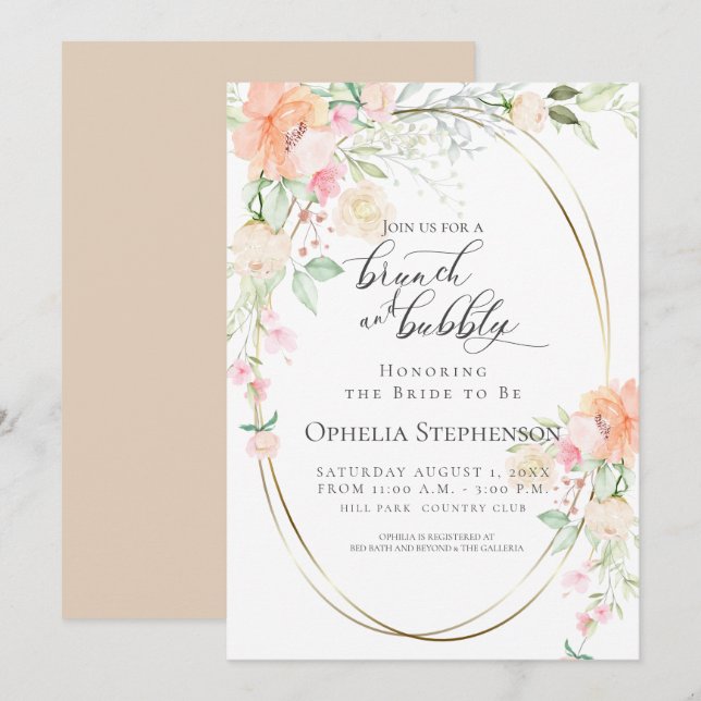 Invitación Flores de primavera de coral de bonito y burbujas (Anverso / Reverso)