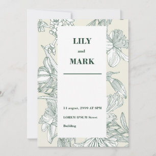 Invitación Flores de primavera de jardín. Fondo grabado. 