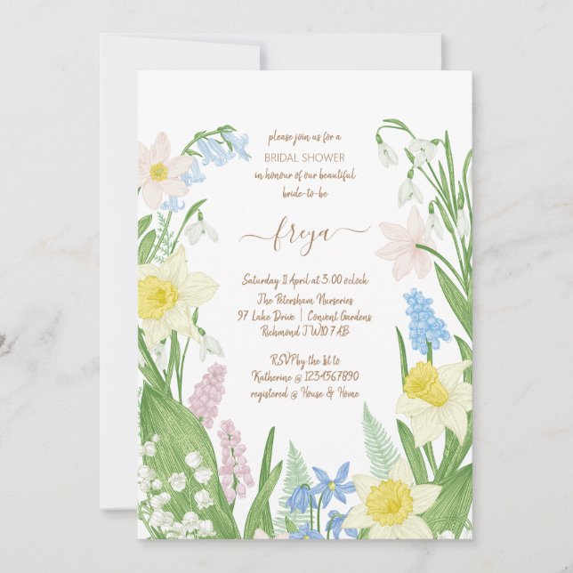 Invitación Flores de primavera de la ducha de novia (Anverso)
