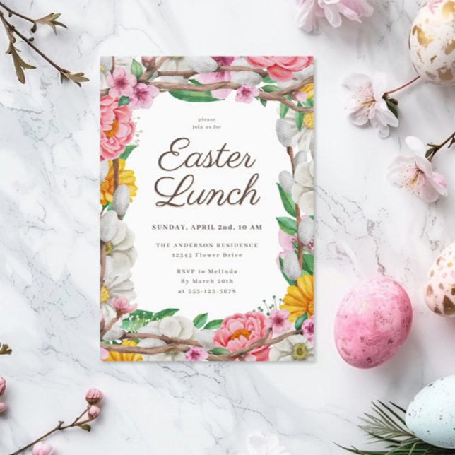Invitación Flores de primavera del almuerzo de Pascua (Subido por el creador)
