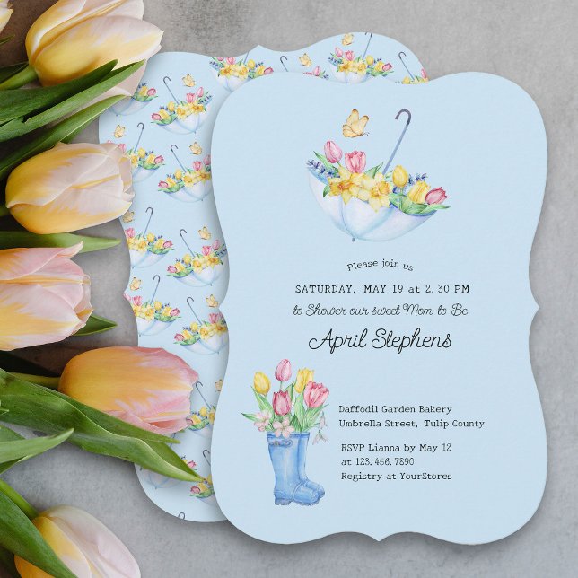 Invitación Flores de primavera ducha Baby Shower azul para fu (Spring Flowers Blue Baby Shower Invitation)