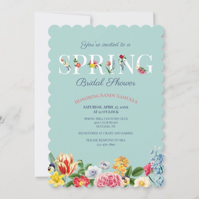 Invitación Flores de primavera ducha de novia (Anverso)