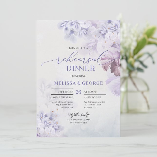 Invitación Flores de primavera elegante Boho flores lilac mor (Anverso de pie)