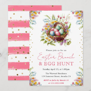 Invitación Flores de primavera en acuarela Canasta de Pascua 