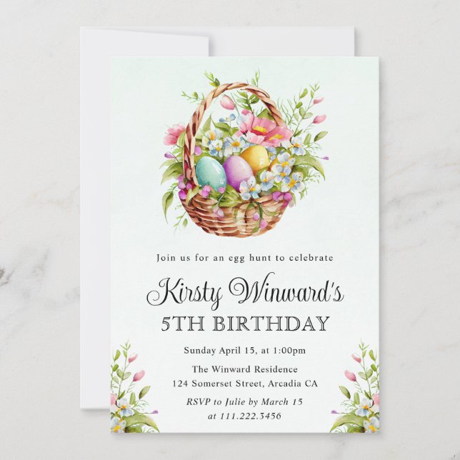 Invitación Flores de primavera en acuarela, cesta de Pascua d (Anverso)