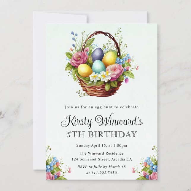 Invitación Flores de primavera en acuarela, cesta de Pascua d (Anverso)