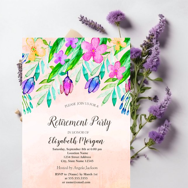 Invitación Flores de primavera en acuarela Jubilación  (Subido por el creador)