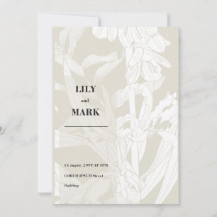 Invitación Flores de primavera en el jardín. Fondo grabado.