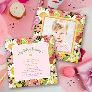 Invitación Flores de primavera en pastel Cumpleaños de niña F