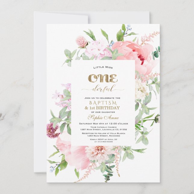 Invitación Flores de primavera florecen primer cumpleaños y b (Anverso)