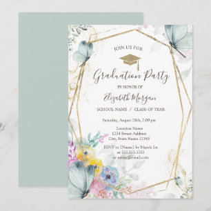 Invitación Flores de primavera, mariposas, tapón de grado, gr