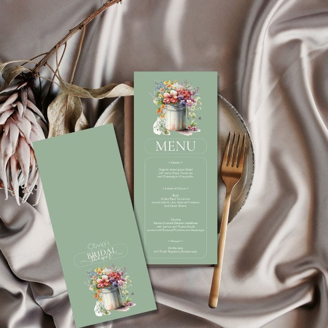 Invitación Flores de primavera románticas menú Vase Bridal Sh (Subido por el creador)